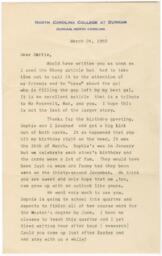 Correspondence from Bill and Sophia to Elizabeth McDuffie, March 24, 1952