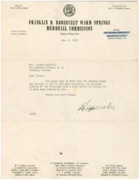 Correspondence from the Franklin D. Roosevelt Warm Springs Memorial Commission to Elizabeth McDuffie, December 8, 1948