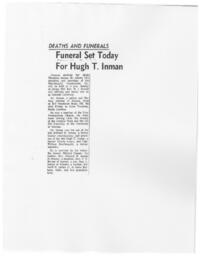 "Funeral Set Today For Hugh T. Inman", December 10, 1963