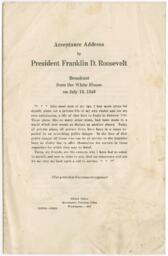 Franklin D. Roosevelt Acceptance Address, July 19, 1940