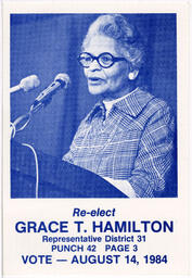 Re-elect Grace Towns Hamilton postcard, 1984