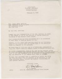 Correspondence From A. T. Walden to Grace Hamilton, February 9, 1943