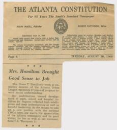 "Mrs. Hamilton Brought Good Sense to Job", AC, August 30, 1960