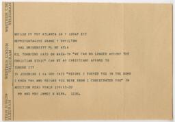 Telegram to Grace Hamilton from Mr. and Mrs. James W. Webb, circa 1970