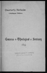 Quarterly Bulletin Catalogue Edition: Gammon Theological Seminary, 1894