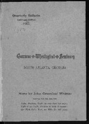 Quarterly Bulletin Catalogue Edition: Gammon Theological Seminary, 1902