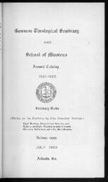 Gammon Theological Seminary Catalog, Quadrennial Alumni Edition of Gammon Theological Seminary, Vol. XXVIII No. 1, 1921-1922