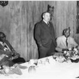 A breakfast honoring California Judge David W. Williams. Left to Right: City Attorney Henry C. Bowden, Dr. James P. Brawley, Judge Williams, and Dr. Benjamin Mays.