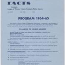 Program for 1964-1965, current agenda, and the national officers and board of directors 1964-1965 from the League of Women Voters of Georgia. 4 pages.