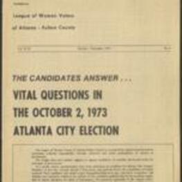Facts published by League of Women Voters of Atlanta- Fulton County with city candidates information, questions and answers, and information about the city council. 24 pages.