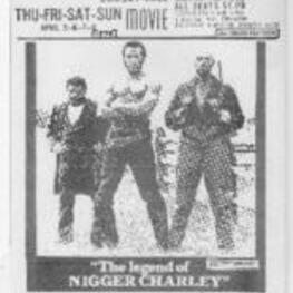 Movie flyer for "The Legend of Nigger Charlie", starring Fred Williamson and D'Urville Martin. Directed by Martin Goldman.