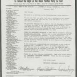 Letter from the Emergency Conference to Defend the Right of the Black Panther Party to Exist, concerning fundraising.