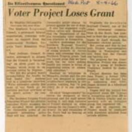 A newspaper clipping describing the Southern Regional Council's withdrawal of support from the Northern Virginia Voter Education Project. 1 page.