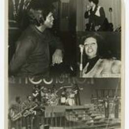 Collage of images of James Brown, Lyn Collins, and the J. B.'s band.