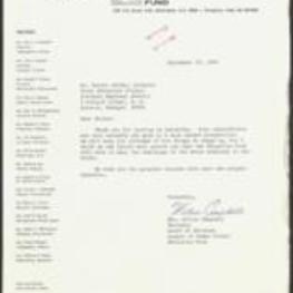 Correspondence between Vernon Jordan and Mrs. Willie Campbell thanking Mr. Jordan for joining the League of Women Voters event and his contribution to the organization. 1 page.