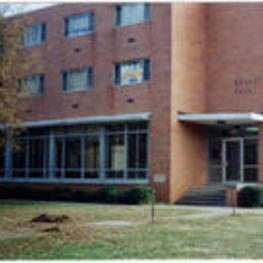 The Westside entrance to the Bennet Hall building. Written on recto: West elevation of Bennet Hall.
