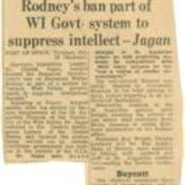 Article on Guyana's opposition leader, Cheddi Jagan, on calling out West Indian government on the banning of Walter Rodney.