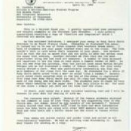 Correspondence from Jerry Thornberry at the Gilman School to Cynthia Flemming at the University of Tennessee. Thornberry thanks Flemming for her essay on Ruby Doris Smith that he assigned to his Black History Class, and discusses it's effect on his students. 1 page.