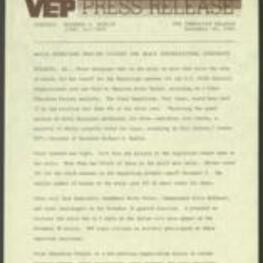 Press release from the Voter Education Project discussing how white Georgians went to the polls at more than twice the rate of Blacks for the runoff for the Republican nominee for the U.S. Fifth District Congressional seat. Whites voted 58% for the black nominee in the Republican primary runoff, while Blacks cast 95% of their votes for Jones. Voter turnout was light, with less than one percent of the registered voters going to the polls. From these results, VEP urged citizens to actively participate in the upcoming general election. 1 page.