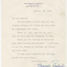 Letter from Eleanor Roosevelt to Elizabeth McDuffie wishing her good health.