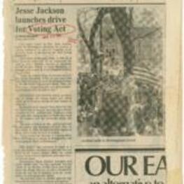 "Jesse Jackson Launches Drive for Voting Act" article on Jackson campaigning to launch a movement to prevent Congress from undermining the 1965 Voting Rights Act.