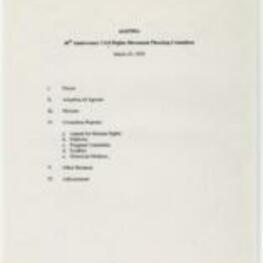 An agenda for the 40th anniversary of the Civil Rights Movement Planning Committee held on March 20th, 2000. 1 page.