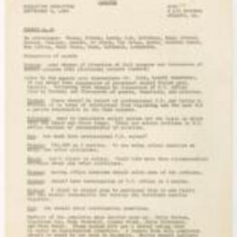 This document is meeting minutes from the SNCC Executive Committee on September 4th, 1964. The meeting minutes are a transcript of the committee members. On the agenda for the meeting were the Fall programs, the Summer program of 1965, personnel reports,  health insurance, job functions, New York offices of SNCC, and salaries. 11 pages.
