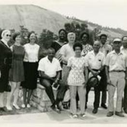Members of the Mirror Grant Project pose for a picture with Stone Mountain in the background.
