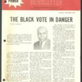 Article entitled "The Black Vote in Danger" by Vernon Jordan published in the Inner City Citizenship Education Project Newsletter. The article describes the expiration of the 1965 Voting Rights Act, its impact on Black Southern voters, and VEP's efforts to extend the Voting Rights Act. 8 pages.