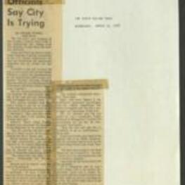 Newspaper article describing efforts made by the city to resolve a redistricting lawsuit, following allegations that the city of College Park delayed the redistricting process by not sending information to the U.S. Justice Department. City Attorney George Glaze denied these allegations, saying that the city had been working steadily on the case and that federal red tape bogged the work down. Glaze stated that the information the Justice Department requested would be mailed out within the week. 1 page.