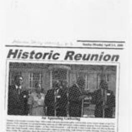 A photograph and text showing the 40th historic reunion of the Atlanta University Center 1960 Student Civil Rights movement. The picture was taken in front of the Trevor Arnett Library on the Clark Atlanta University Campus. 1 page.