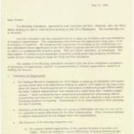 Letter from the National Women's Committee for Civil Rights talking about the first meeting in Washington and the principals of the organization, staffing and finance. 4 pages.