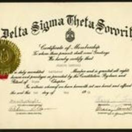 Membership certificate for the Delta Sigma Theta Sorority.