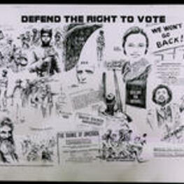 Equal Rights Congress poster depicting various events in the struggle for civil rights. Written on recto: Defend the right to vote.