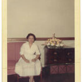 Virginia Lacy Jones attends a Beta Phi Mu initiation ceremony. Written on verso: Virginia L. Jones.