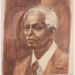 A drawing of Benjamin E. Mays. Written on recto: Presented to Dr. Benjamin E. Mays By Class Historian: Ernest W. Wright for Dr. May's first Morehouse graduating class- 1941.