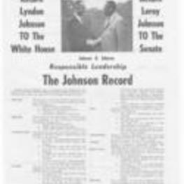 A campaign flyer for Leroy Johnson's 1964 campaign for Georgia State Senate, encouraging readers to "vote the straight Democratic ticket" for both Leroy Johnson and incumbent president Lyndon Johnson.