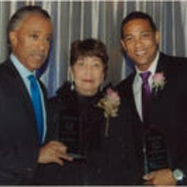 Evelyn G. Lowery poses for a photo with Reverend Al Sharpton (on left), who holds his "SCLC/W.O.M.E.N.: Justice in the Media" Award, and Don Lemon (on right) who holds his "SCLC/W.O.M.E.N.: Communications" Award.