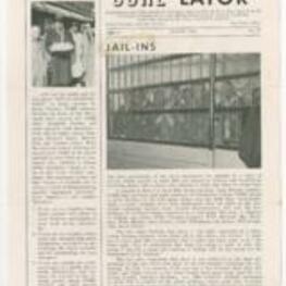 The newspaper CORE-LATOR, published in March 1961, highlights the ongoing efforts to fight racial discrimination. The sit-in movement marked its first anniversary, leading to numerous jail-ins of students who refused to pay fines or accept bail for demonstrating against segregated facilities. The newspaper also reports on other activities, such as picketing discriminatory businesses. In summary, the newspaper emphasizes the importance of direct nonviolent methods in abolishing racial discrimination. 4 pages.