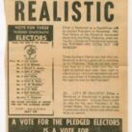 A newspaper clipping of a flier advocating votes for pledged democratic electors. 1 page.