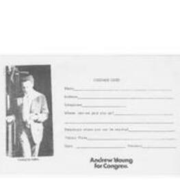 Andrew Young blank canvass card for recording voter statistics.