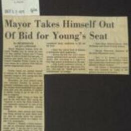Article about Atlanta Mayor Maynard Jackson announcing that he would not seek US Rep. Andrew Young's seat in the event that Young resigns to take a United Nations post, leaving City Council President Wyche Fowler as a potential front-runner for a possible Fifth District special congressional election.