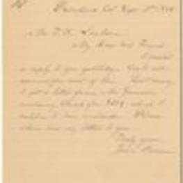A letter to Franklin B. Sanborn from Jason Brown, refusing a one hundred dollar check sent to him by William Lloyd Garrison. 1 page.