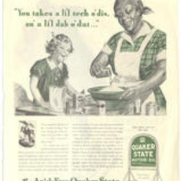 Image of Aunt Jemima cooling with a White child in a motor oil advertisement.