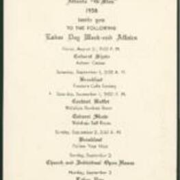 Invitation and list of events for Labor Day weekend activities of the Atlanta "G" men, the predecessor of the Atlanta Chapter of the Guardsmen. List of members included.