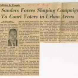 A newspaper clipping regarding Carl Sanders' campaign for Governor of Georgia. 1 page.