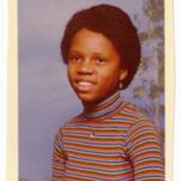 Sixth grade picture of Beth Angela Warren. Written on verso: Hi Grandma! This is my 1978 6th grade picture. My hair is not like this anymore. It's wavy. I was thinking of you and decided to send you my picture. I love you! Love, Bethie.