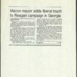 Article on Macon Mayor George Israel, and how his coalition building methods has made him popular in both Democratic and Republican Parties. 2 pages.