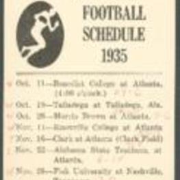 Morehouse College 1935 Football Schedule, includes score notations on games won, lost, and tied.