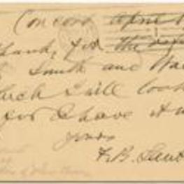 A postcard to C. W. Ernst from Franklin B. Sanborn regarding a reference. 2 pages.